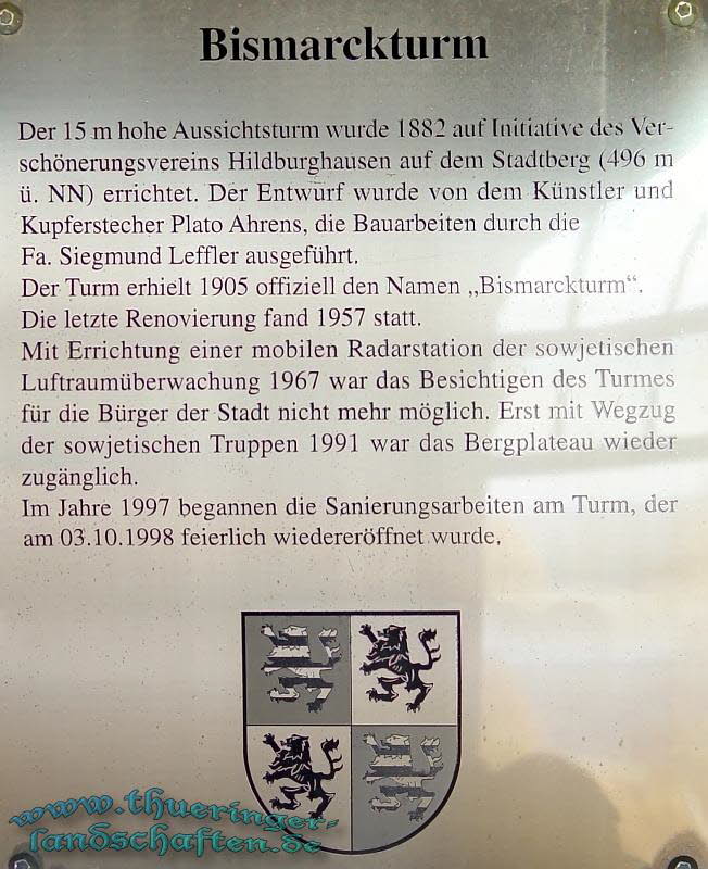 Hinweistafel im Bismarckturm Hildburghausen